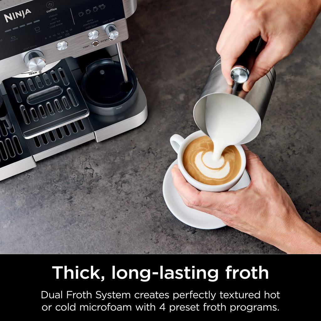2026 NewNinja Luxe Cafe Premier Series, Stainless Steel Espresso Machine and Drip Coffee Maker with integrated Coffee Grinder and Milk Frother, ES601