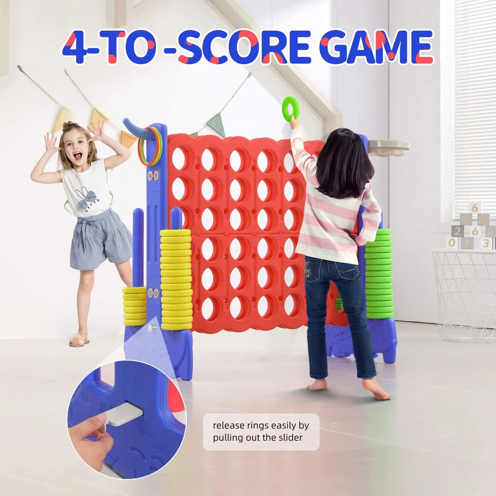 2026 NewUNICOO® 3-in-1 Giant 4 in A Row Game, Featuring Basketball Hoop, Ring Toss Game & 4-to-Score Game. Perfect for Kids & Adults, Parties & Gatherings with Carrying Bag (Red + Blue)