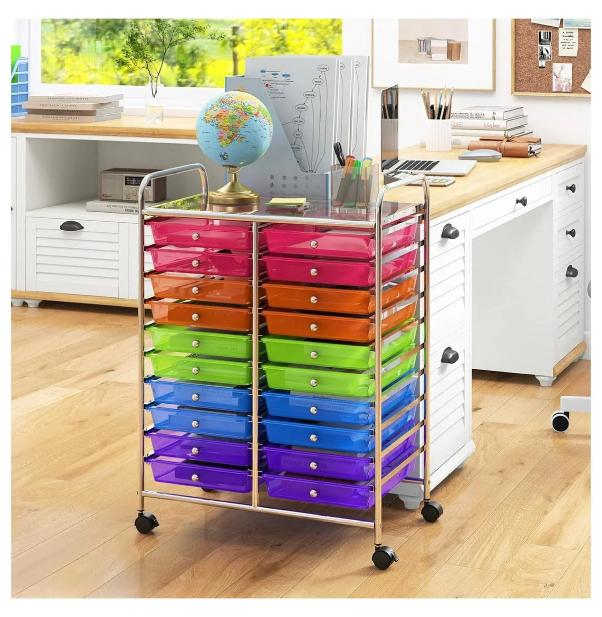 2026 New20 Drawers Storage Cart w/Rolling Wheels, Semi-Transparent Mobile Rolling Drawer Cart for School Classroom Office Home Salon, Files Scrapbook Craft Organizer, Utility Cart on Wheels (Clear)