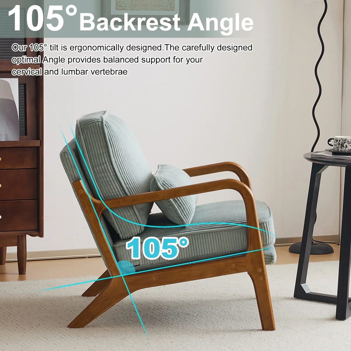 2026 NewKtaxon Accent Chair Corduroy Upholstered Armchair, Reading Club Chair with Pillow and Solid Wood Frame for Living Room Bedroom Furniture Off White