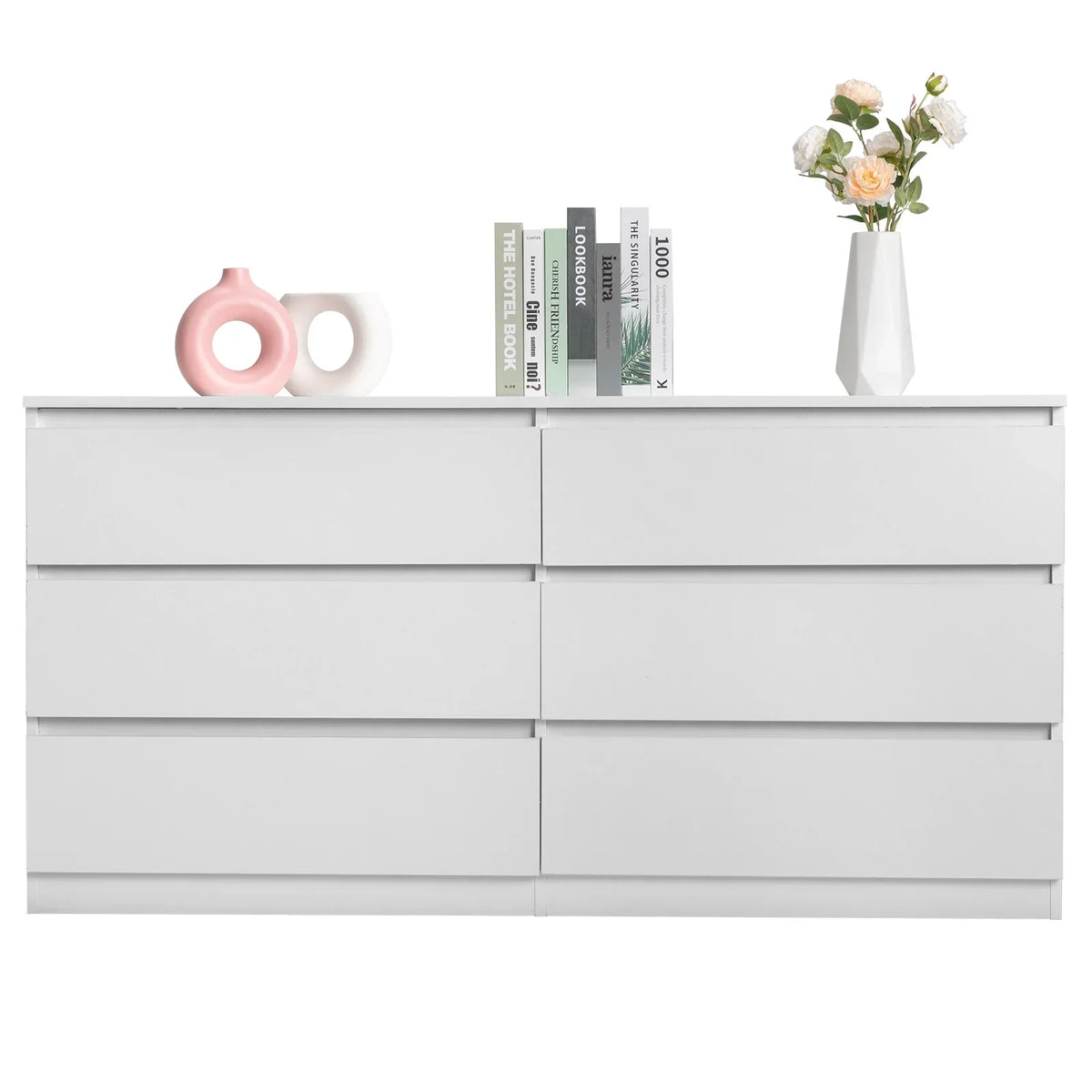 2026 NewKtaxon 6 Drawer Double Dresser Wood Dresser Storage Cabinet Drawer Organizer Chest Of Drawers, White