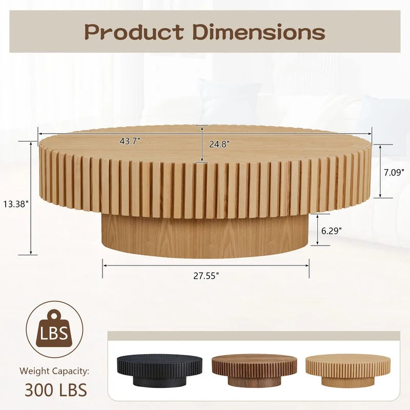 2026 NewFFH 43.7 inch Oval Coffee Table for Living Room,Handcraft Rustic Corner Coffee Table Nature Wood Relief Sturdy Pedestal for Apartmen,Side Table Centre Table,Nature Wood
