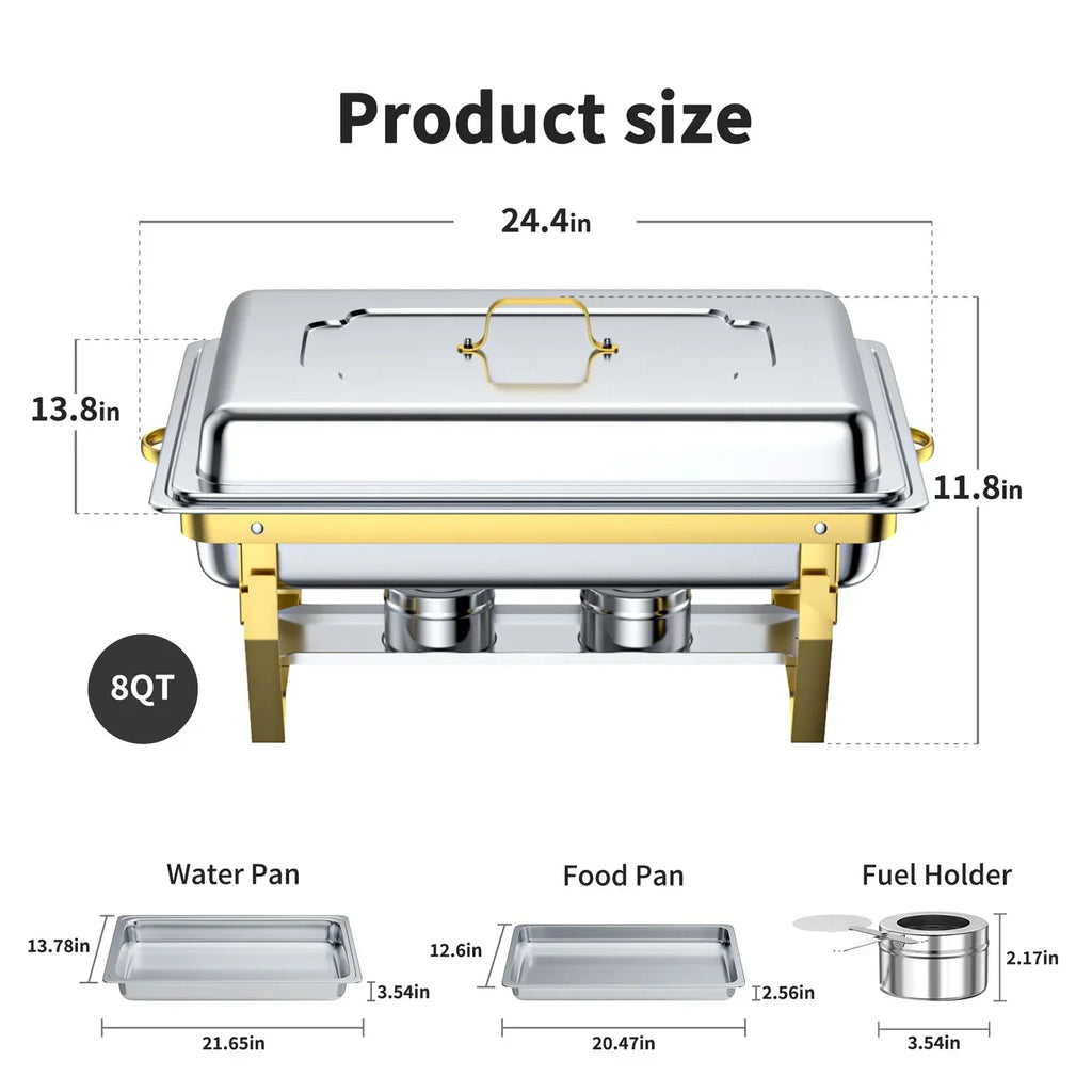 2026 NewChafing Dish Buffet Set 4 Pack: TINANA 8QT Stainless Steel Chafing Dishes for Buffet, Chafers and Buffet Warmers Sets for Parties, Events, Wedding, Camping, Dinner-Gold