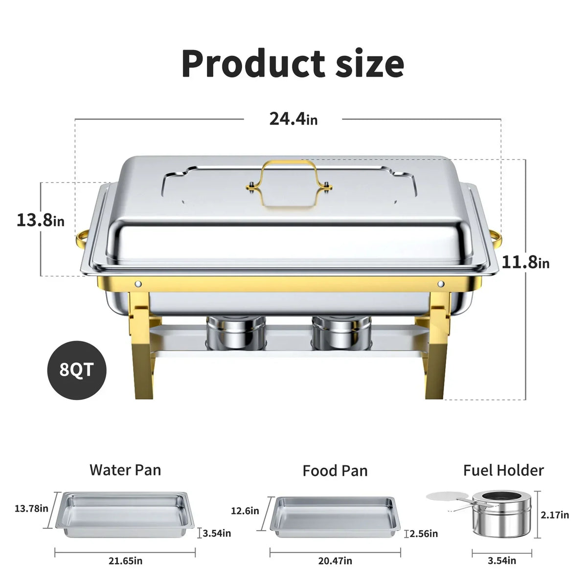 2026 NewChafing Dish Buffet Set 4 Pack: TINANA 8QT Stainless Steel Chafing Dishes for Buffet, Chafers and Buffet Warmers Sets for Parties, Events, Wedding, Camping, Dinner-Gold