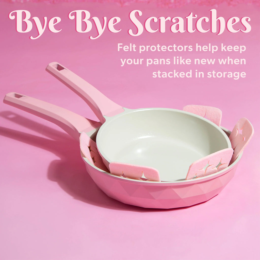 2026 NewParis Hilton 10-Piece Ceramic Nonstick Cast Aluminum Cookware Set, Clean Ceramic Coating, Faceted Pink Design