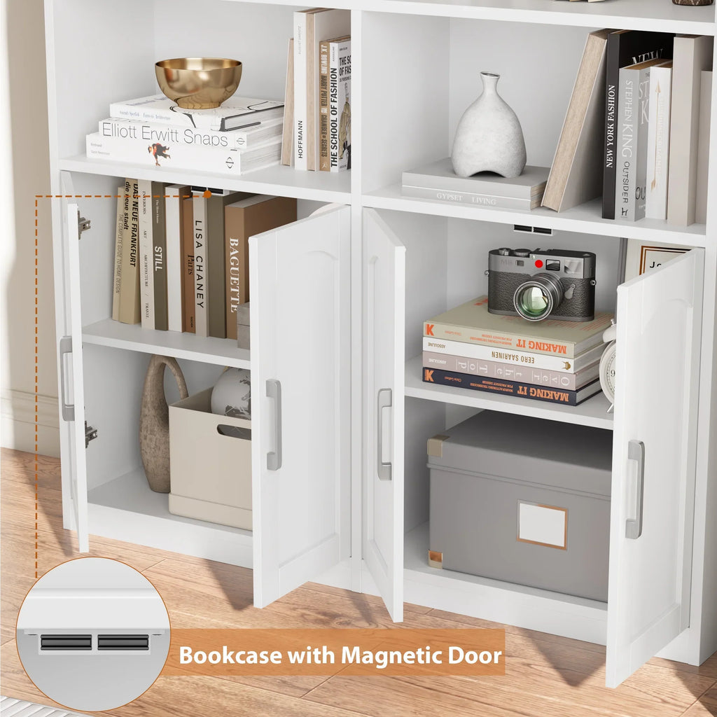 2026 NewHomfa 73" Tall Bookcases with Doors, 8 Cubes 6-Tier Double Row Bookshelf, White Bookcase for Living Room Home Office