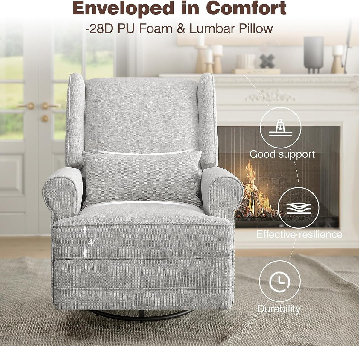 2026 NewRoyalcraft Swivel Nursery Glider Recliner, Comfy Upholstered Glider Chair with Lumbar Pillow and Footrest, Beige