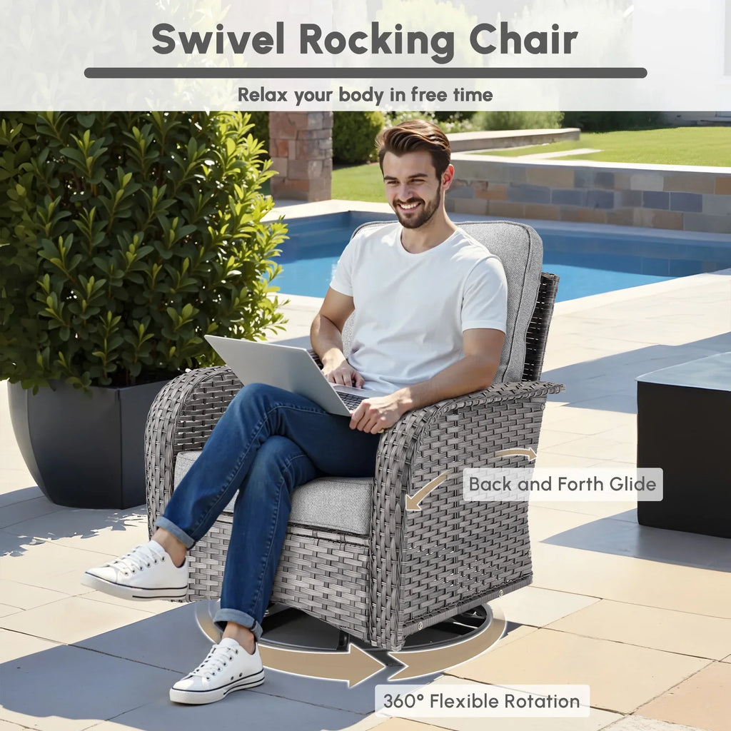 2026 NewOvios 5 Pieces Outdoor Patio Furniture Set High Back All Weather Wicker Conversation Set with Swivel Chairs & Coffee Table, Dark Gray