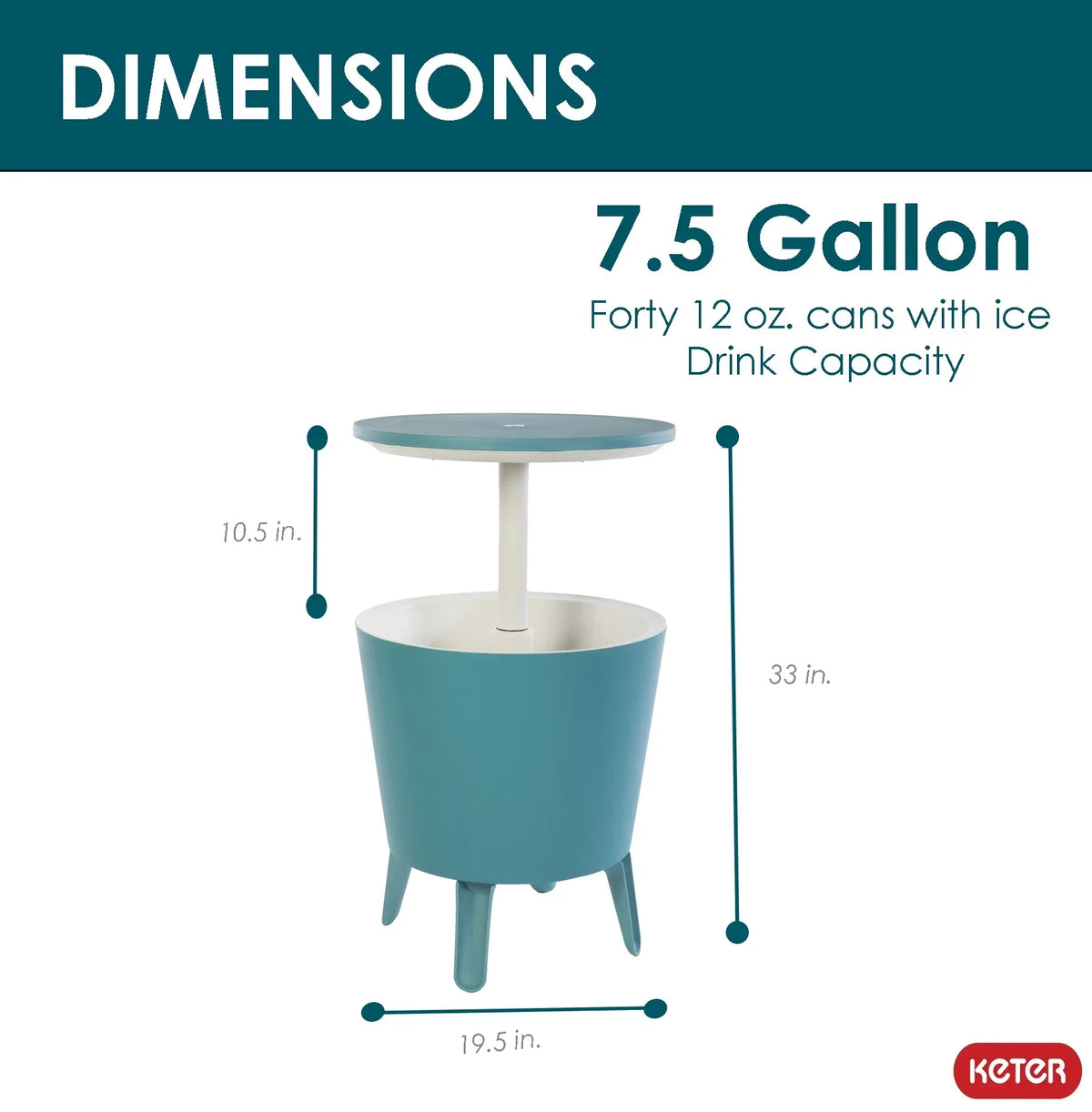 2026 NewKeter Pacific 7.5 Gallon Cool Bar 2 in 1 Weather Resistant Side Table and Bar Durable Resin Outdoor Patio Beverage Cooler Table, Rattan Look Brown