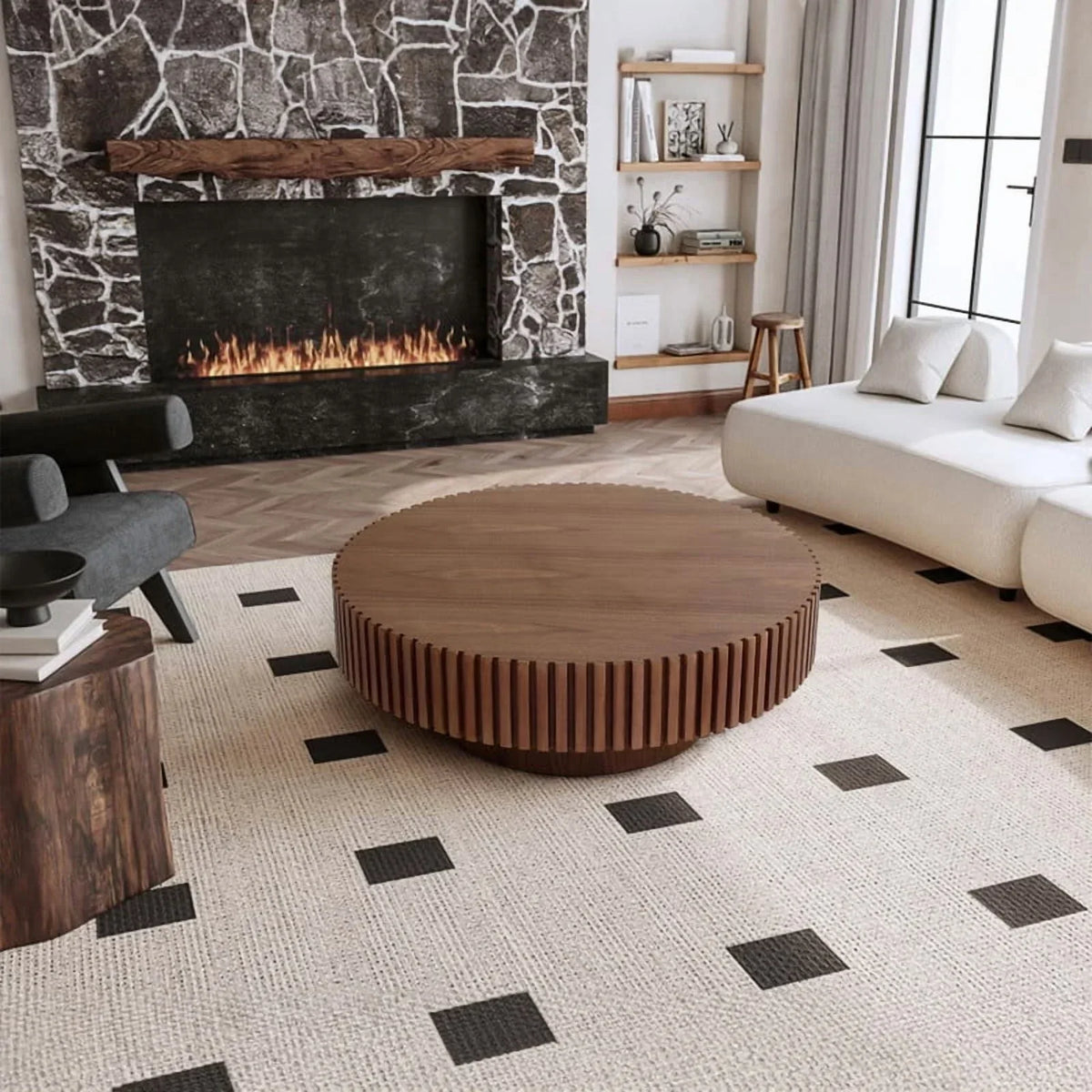 2026 NewFFH 43.7 inch Oval Coffee Table for Living Room,Handcraft Rustic Corner Coffee Table Nature Wood Relief Sturdy Pedestal for Apartmen,Side Table Centre Table,Nature Wood