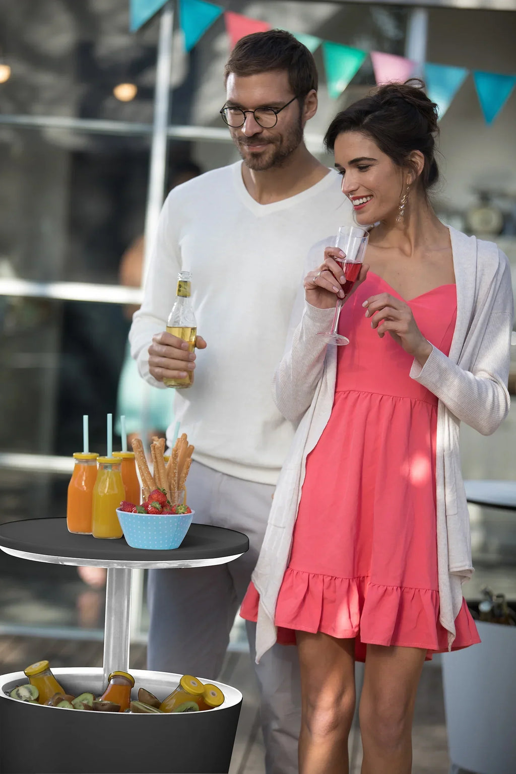 2026 NewKeter Pacific 7.5 Gallon Cool Bar 2 in 1 Weather Resistant Side Table and Bar Durable Resin Outdoor Patio Beverage Cooler Table, Rattan Look Brown