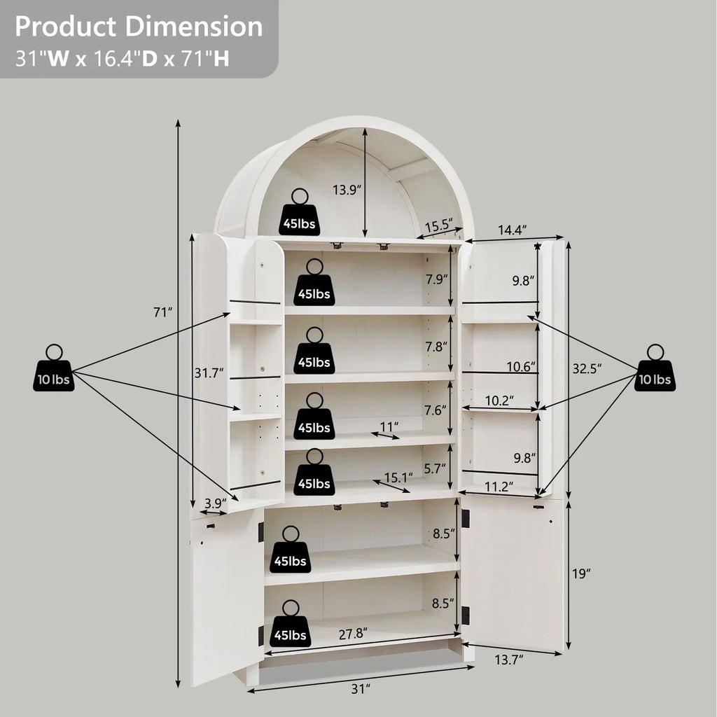 2026 NewIFGET 71" Tall Arched Kitchen Pantry Storage Cabinet, Large Storage Cabinet with Adjustable Shelves, Pantry Cabinet for Kitchen, Dining Room