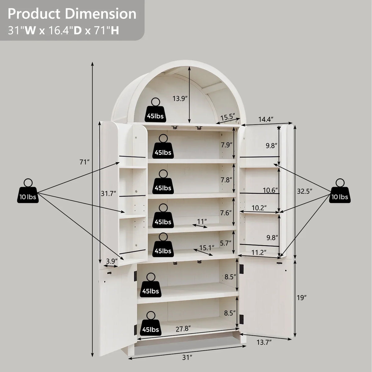 2026 NewIFGET 71" Tall Arched Kitchen Pantry Storage Cabinet, Large Storage Cabinet with Adjustable Shelves, Pantry Cabinet for Kitchen, Dining Room