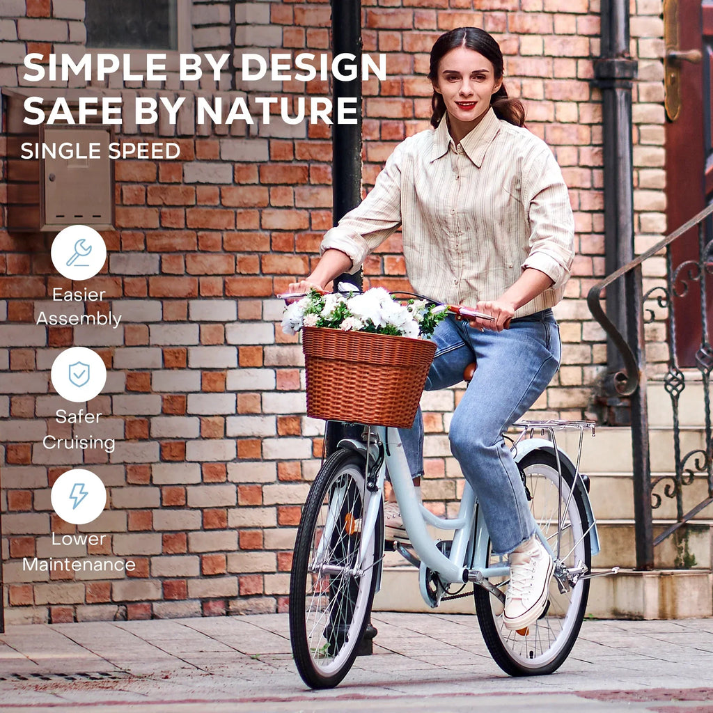 2026 NewViribus Women's Comfort Bike 24 inch Beach & City Cruiser Bicycle with Basket Rack White