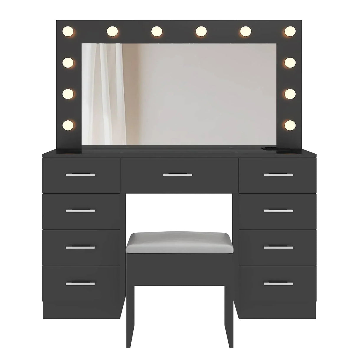 2026 NewKtaxon Large Makeup Vanity, Vanity Table Set w/ Visible Glass Top w/ Charging Station, White