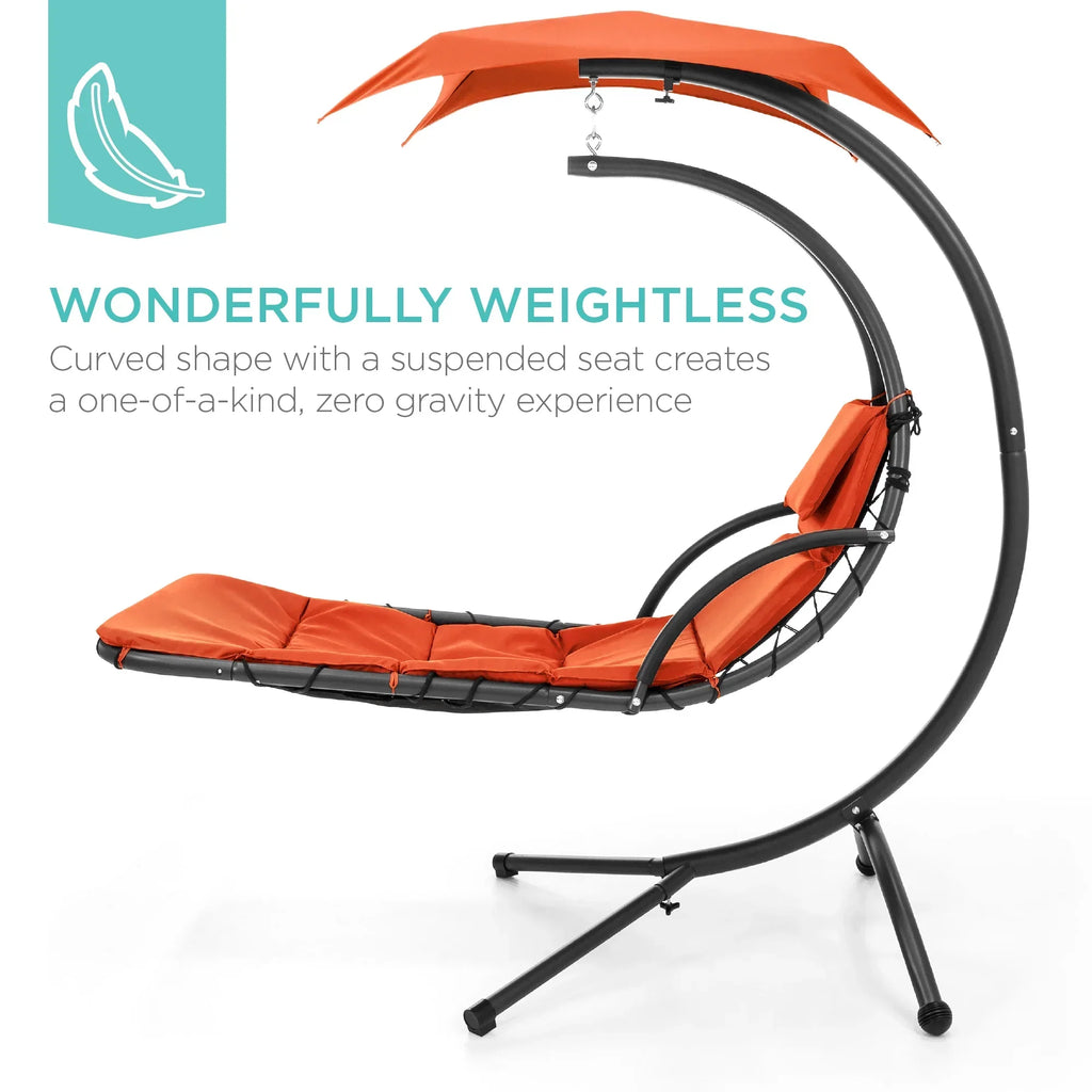 2026 NewBest Choice Products Hanging Curved Chaise Lounge Chair Swing for Backyard, Patio w/ Pillow, Shade, Stand - Teal