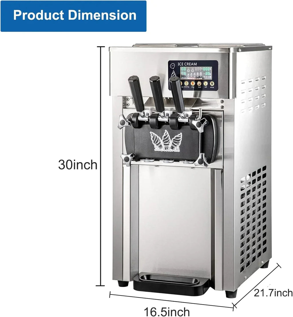 2026 NewSIHAO 1200W Commercial Ice Cream Machine Countertop 18L/H Soft Serve Ice Cream Maker with LED Display