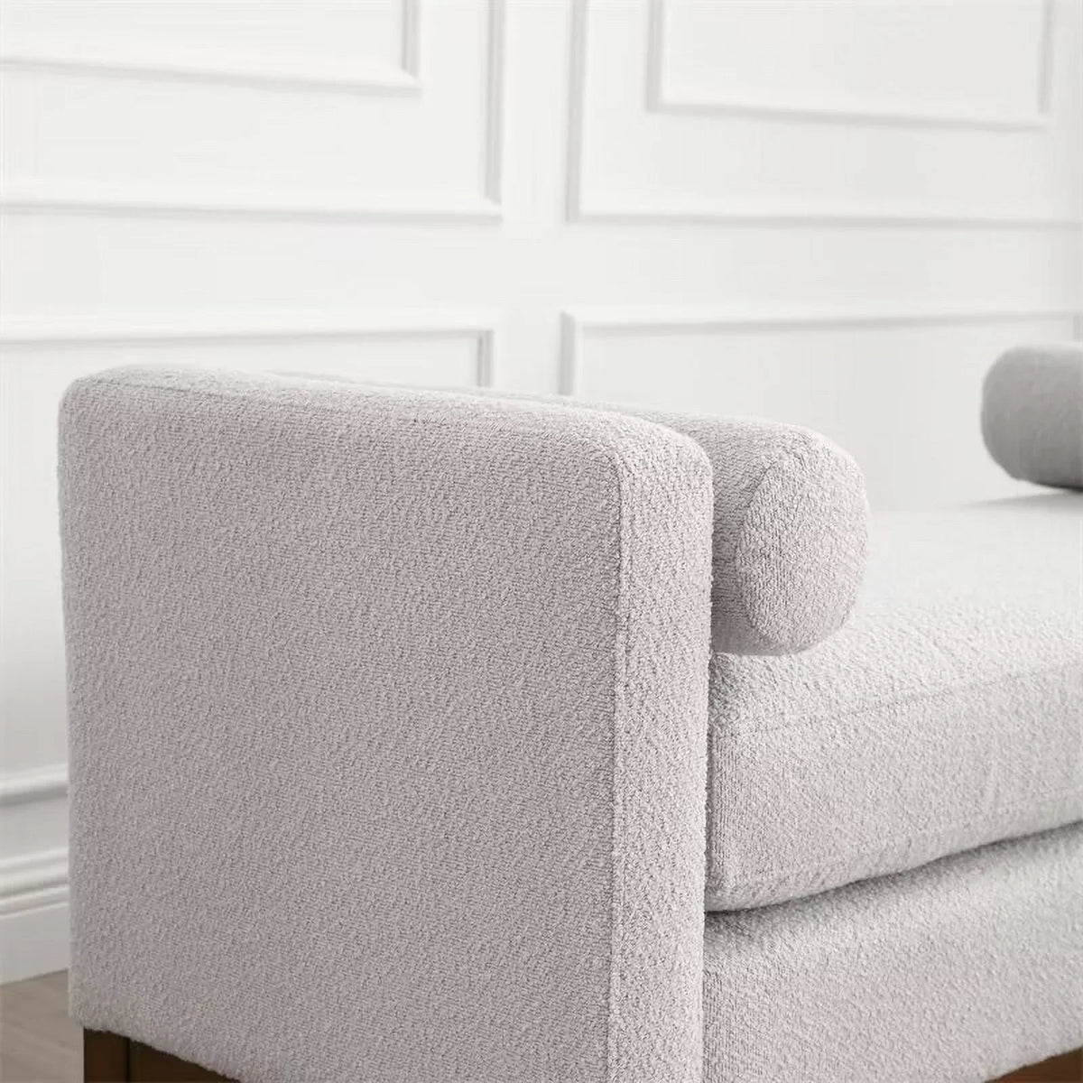 2026 NewEnd of Bed Bench, 53.5" Boucle Fabric Upholstered Entryway Bench with Wood Legs & Bolster Pillows, Rolled Arm Cushioned Ottoman Foot Rest Long Stool Window Extra Seating for Bedroom, Ivory