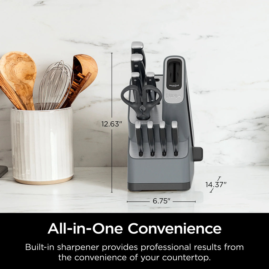 2026 NewNinja Foodi NeverDull 10-Piece Stainless Steel Essential Knife System with Sharpener, K12010 Black/Gray