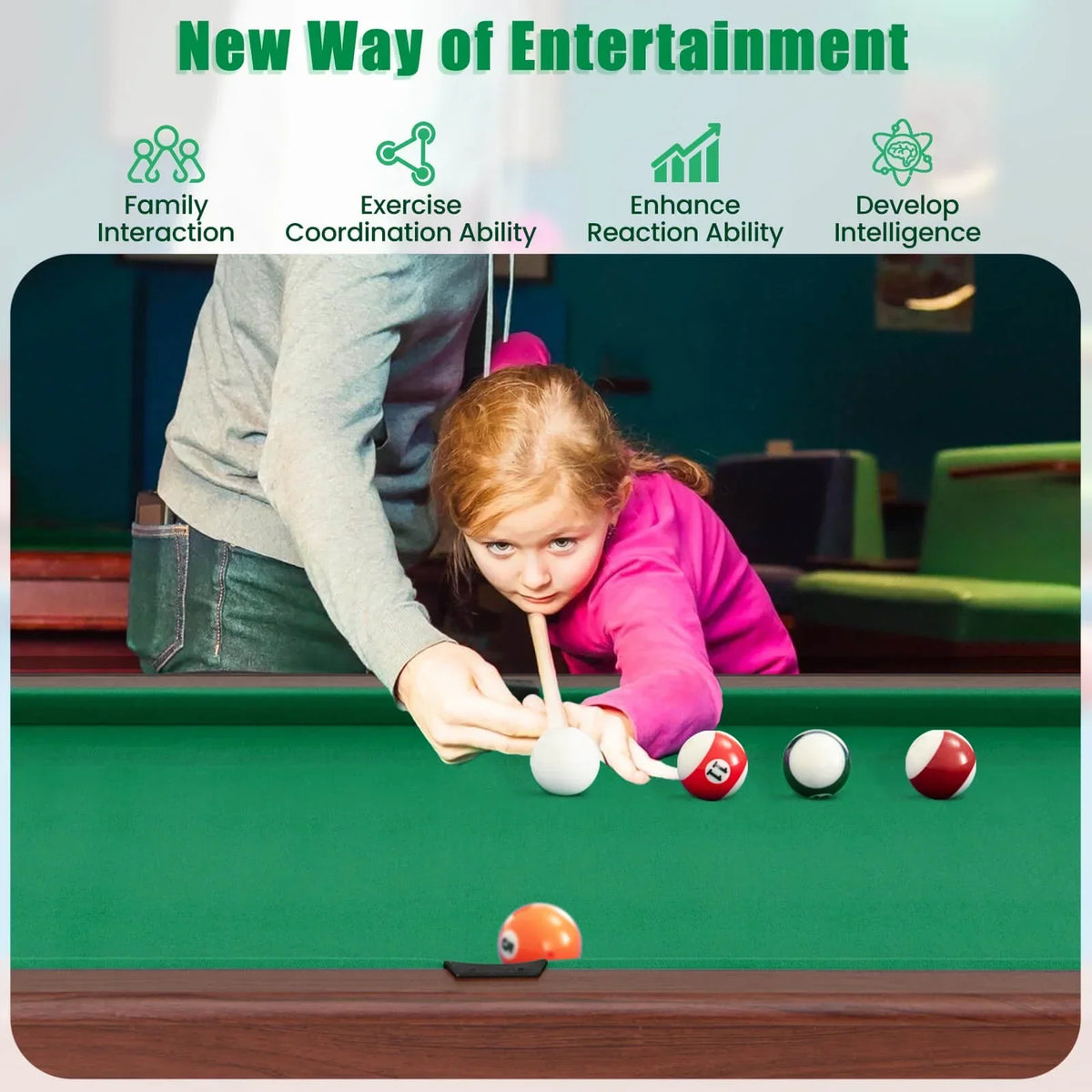 2026 NewCostway 48" Pool Table for Kids & Adults with Full Set of Balls 2 Cue Sticks 2 Chalks Green