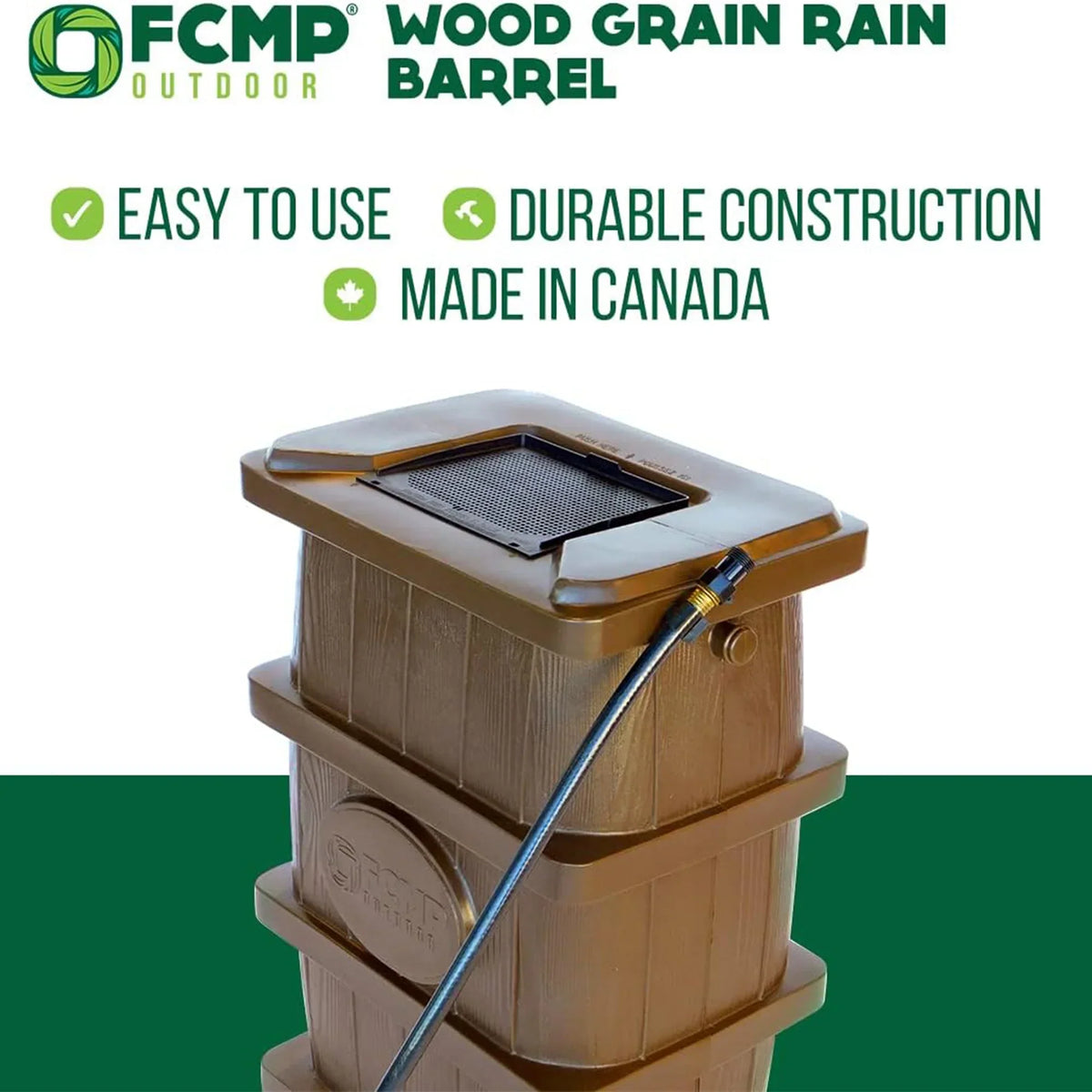 2026 NewFCMP Outdoor WG4000-GRY Home Outdoor Wood Grain Rain Water Catcher Barrel