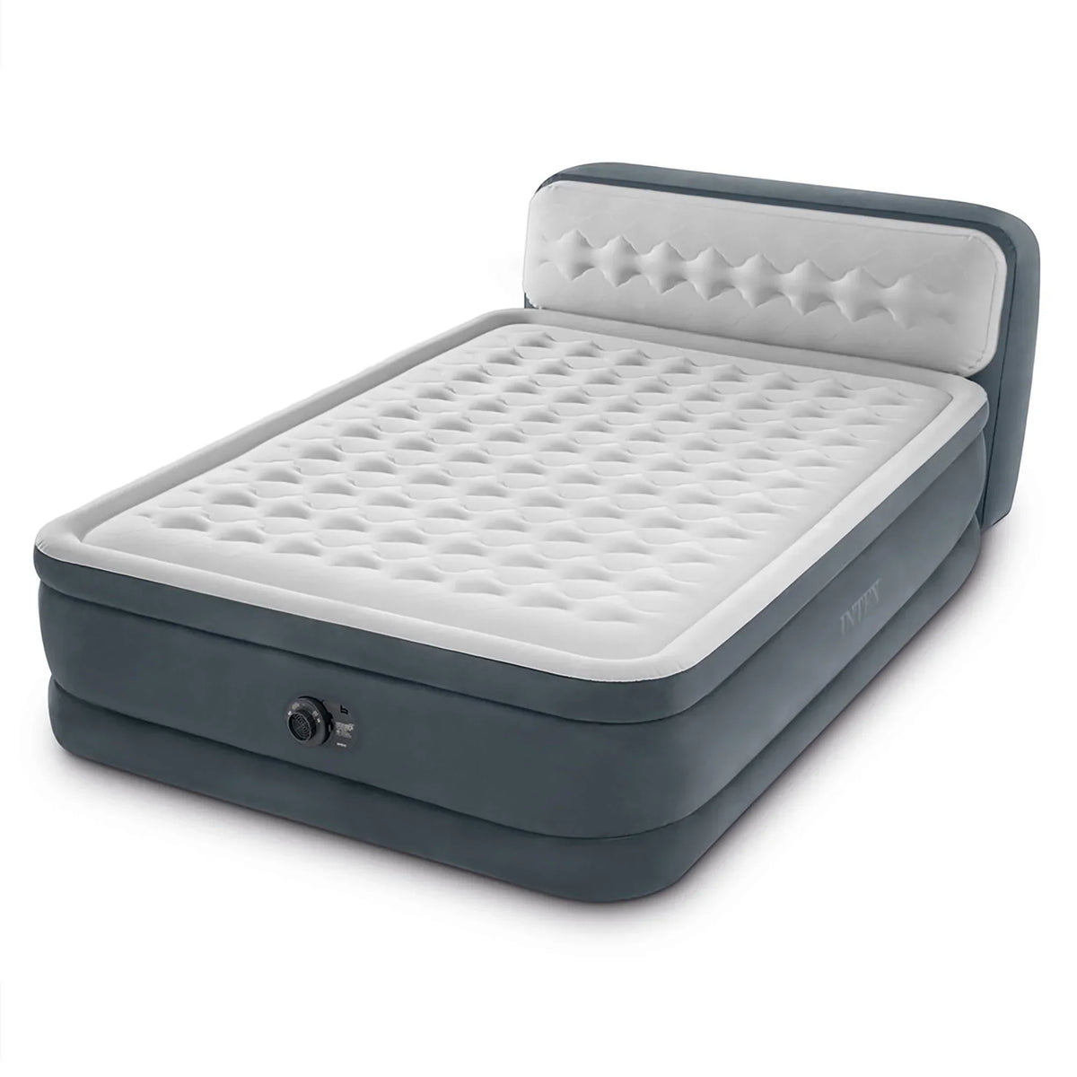 2026 NewIntex: Dura-Beam Deluxe: Ultra Plush Headboard Airbed - Queen - Gray, 18" Inflatable Mattress, Built-In Pump, Fiber-Tech, Carry Bag, 600lb Cap 64447ED