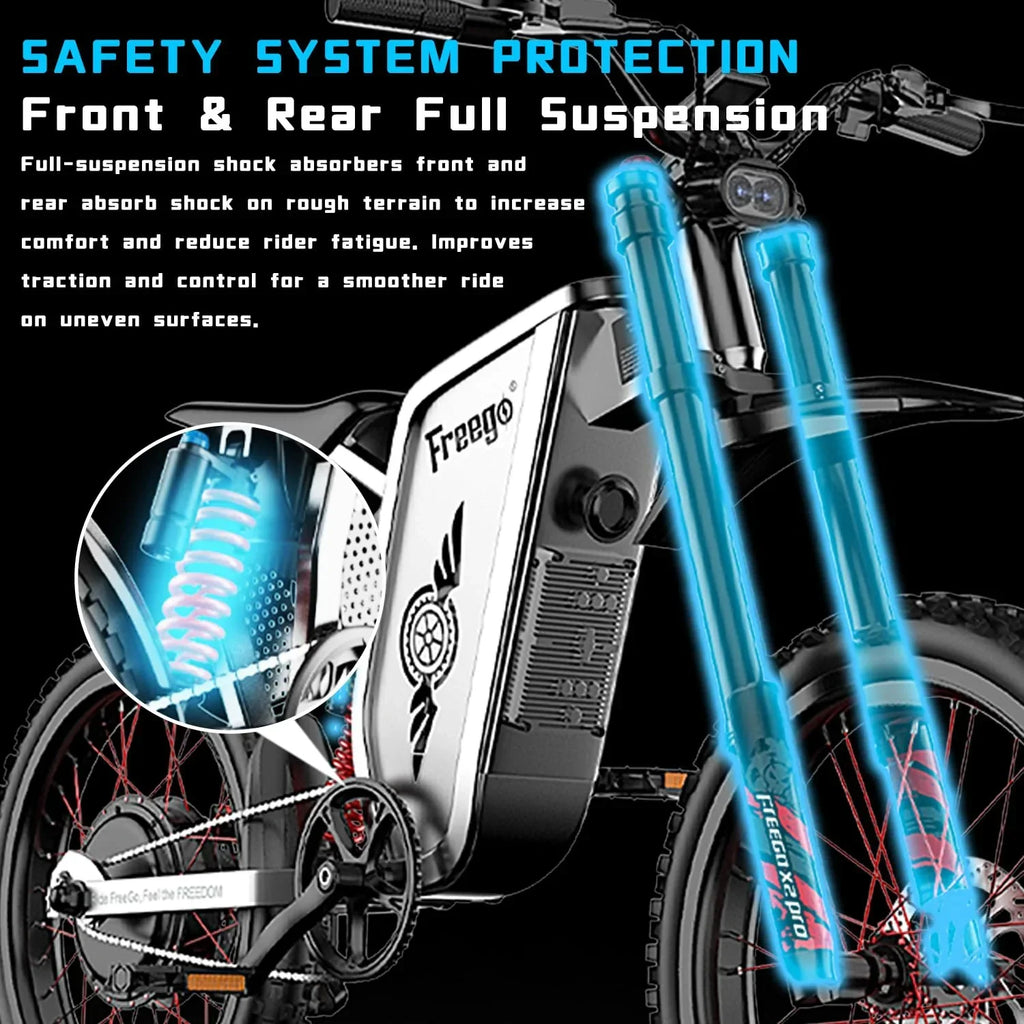 2026 New50MPH Electric Dirt Bicycle Freego X2 Pro,6000W(Peak)Motor Electric Motorcycle, Electric Bike for Adults, 60V30AH Battery, 19x2 Tire Full Suspension Hydraulic Brake Half Throttle UL2849