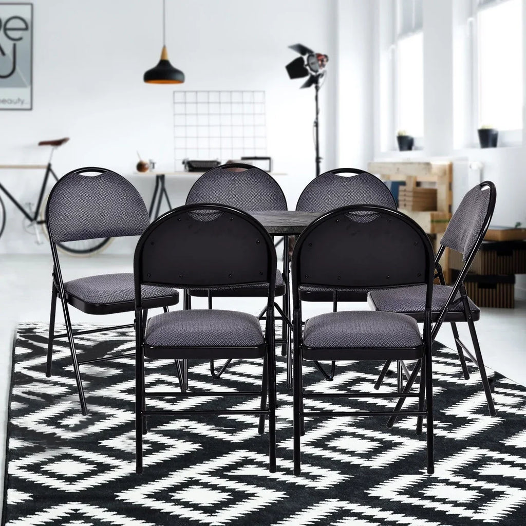 2026 NewCostway Set of 6 Folding Chairs Fabric Upholstered Padded Seat Metal Frame Home Office Beige