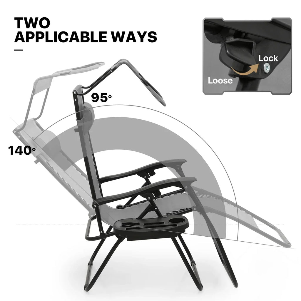2026 NewMoNiBloom Zero Gravity Chairs Set of 2, Folding Outdoor Patio Beach Recliner with Canopy Shade & Headrest, Black