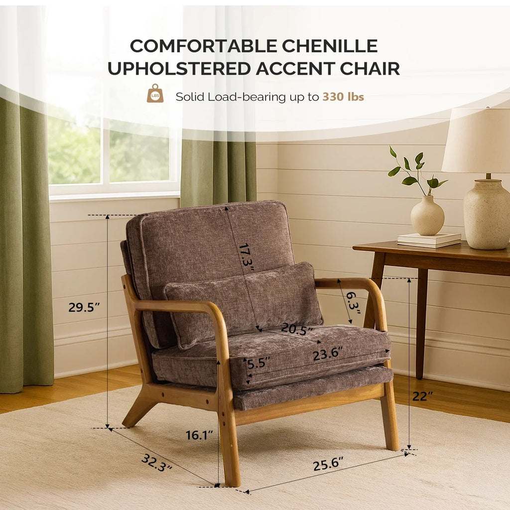 2026 NewKtaxon Accent Chair Corduroy Upholstered Armchair, Reading Club Chair with Pillow and Solid Wood Frame for Living Room Bedroom Furniture Off White