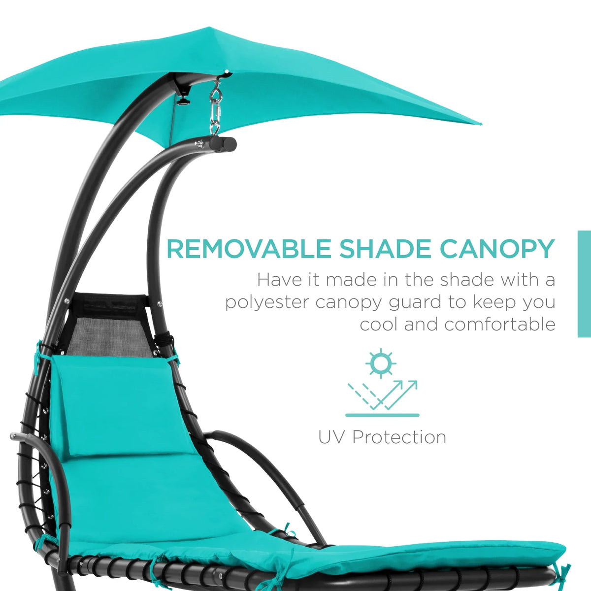 2026 NewBest Choice Products Hanging Curved Chaise Lounge Chair Swing for Backyard, Patio w/ Pillow, Shade, Stand - Teal