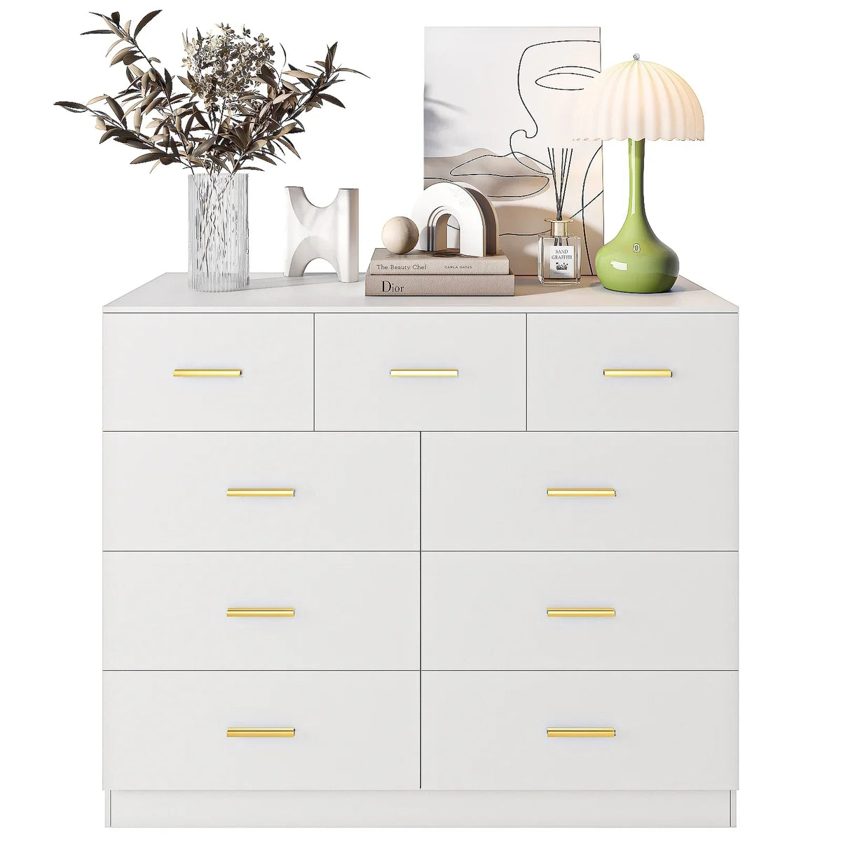 2026 NewKtaxon 6 Drawer Double Dresser Wood Dresser Storage Cabinet Drawer Organizer Chest Of Drawers, White