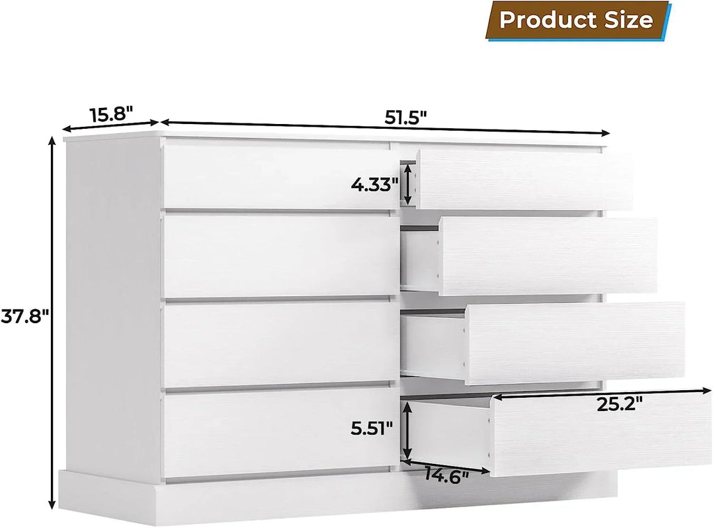 2026 New8 Drawers Double Dresser Wooden Black Chest of Drawers for Bedroom, Large Storage Cabinet for Home Living Room
