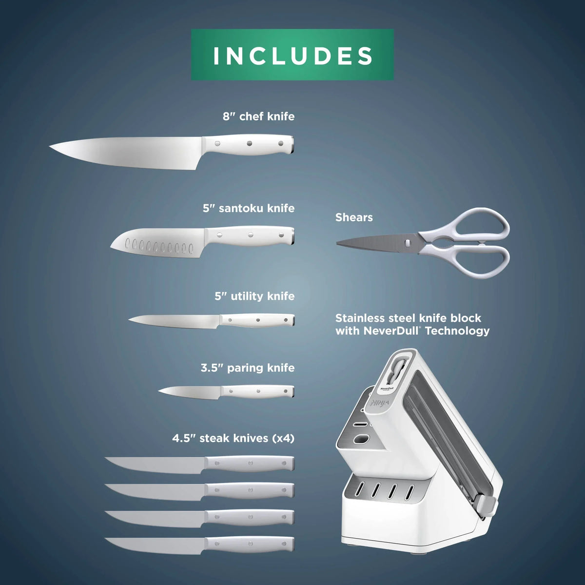 2026 NewNinja Foodi NeverDull 10-Piece Stainless Steel Essential Knife System with Sharpener, K12010 Black/Gray