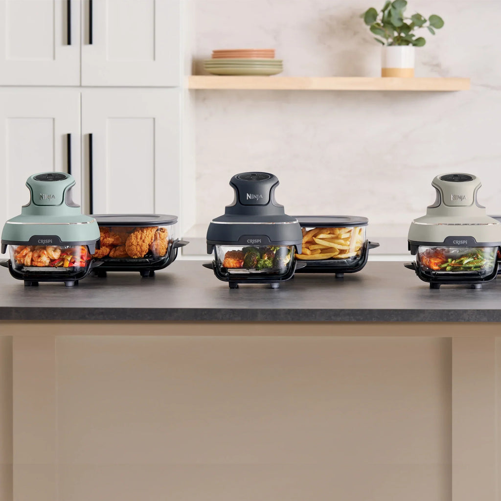2026 NewNinja Crispi 4-in-1 Portable Glass Air Fryer Cooking System, 4-Qt & 6-Cup Containers, Cyberspace