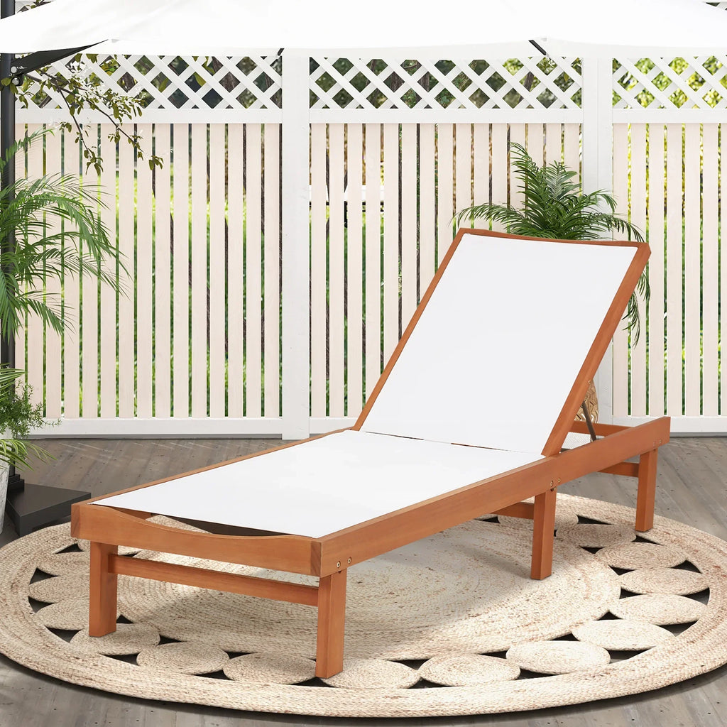 2026 NewGymax 2PCS Patio Wooden Chaise Lounge Chair Recliner w/ Adjustable Backrest