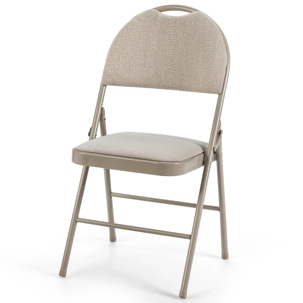 2026 NewCostway Set of 6 Folding Chairs Fabric Upholstered Padded Seat Metal Frame Home Office Beige