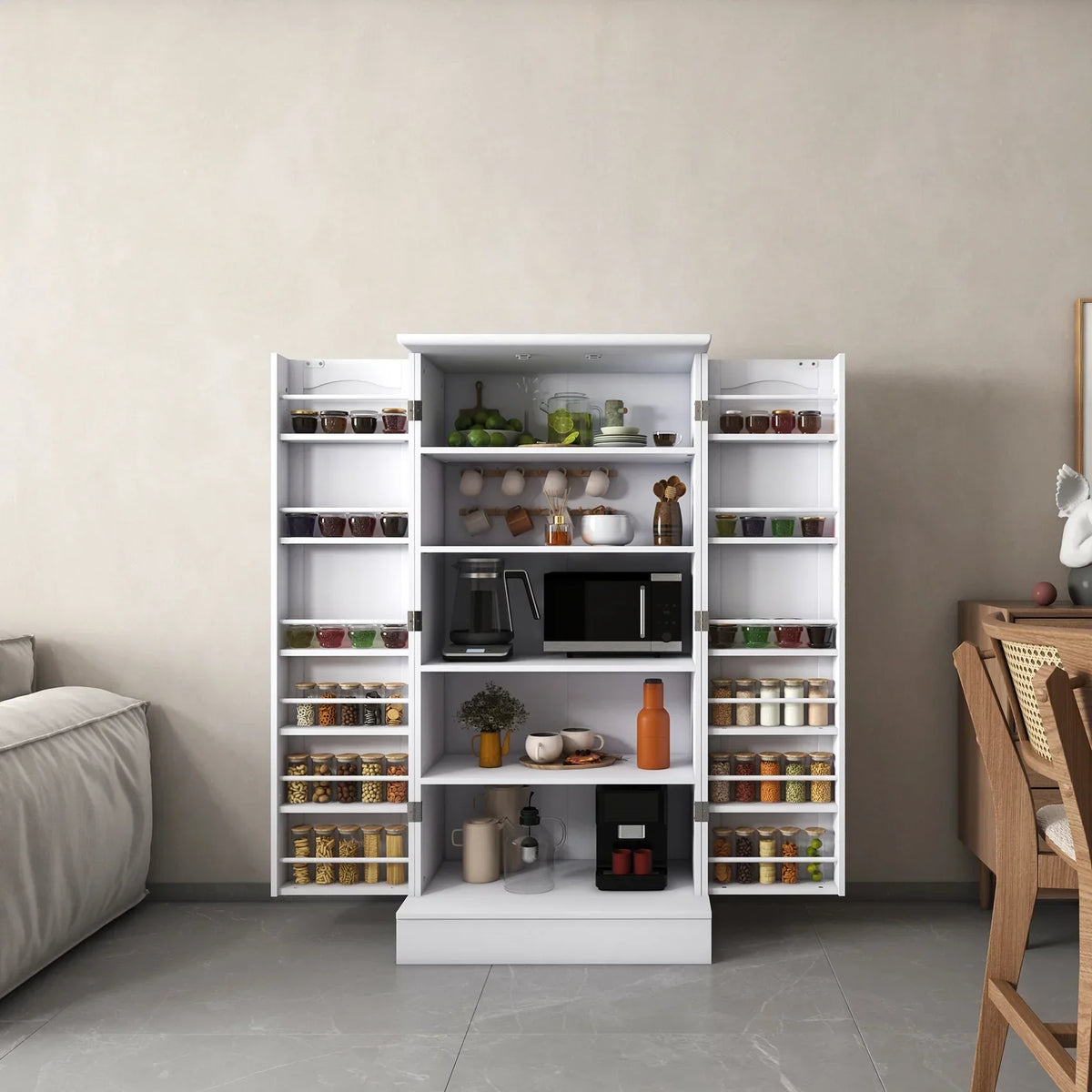 2026 New47 Kitchen Pantry Cabinet, White Buffet Cupboards Sideboard with Doors & Adjustable Shelves, Kitchen