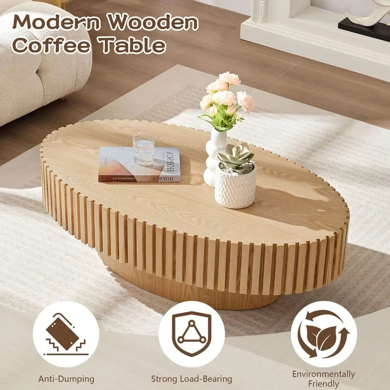 2026 NewFFH 43.7 inch Oval Coffee Table for Living Room,Handcraft Rustic Corner Coffee Table Nature Wood Relief Sturdy Pedestal for Apartmen,Side Table Centre Table,Nature Wood