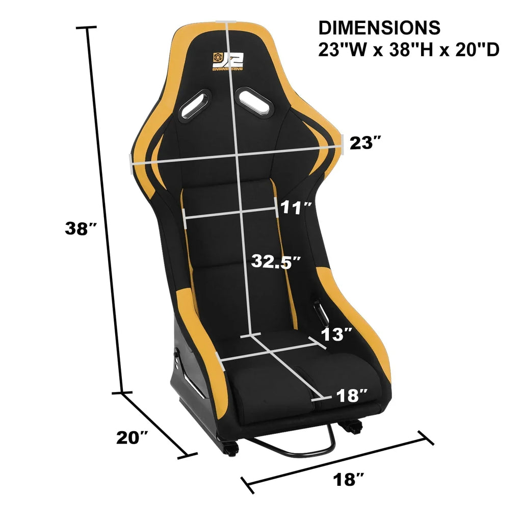 2026 NewJ2 Engineering Pair Universal Bucket Racing Seats Black Yellow Fiberglass Ergonomic Design with Side Mount Brackets