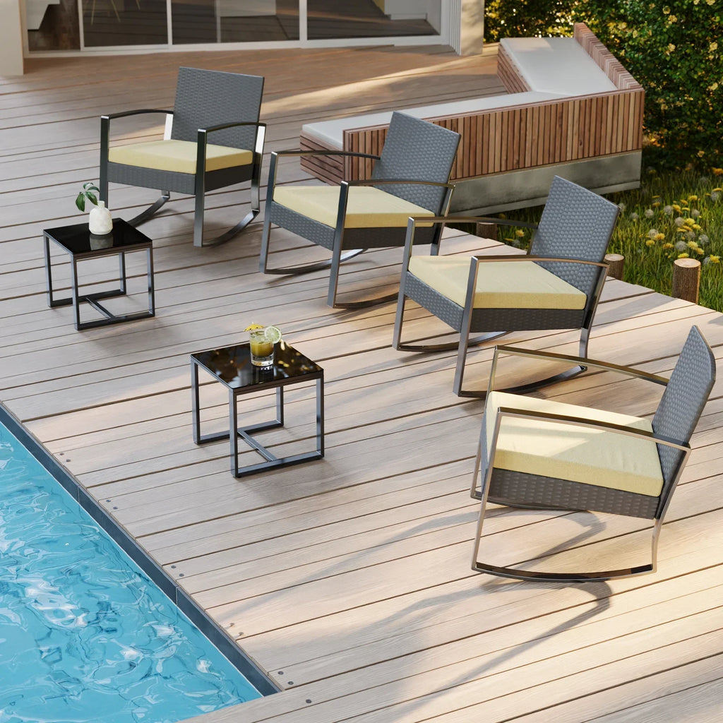 2026 NewPatio Furniture Set Clearance, Lofka 5 Piece Outdoor Sectional Furniture Chair Set with Cushions and Tea Table, Gray