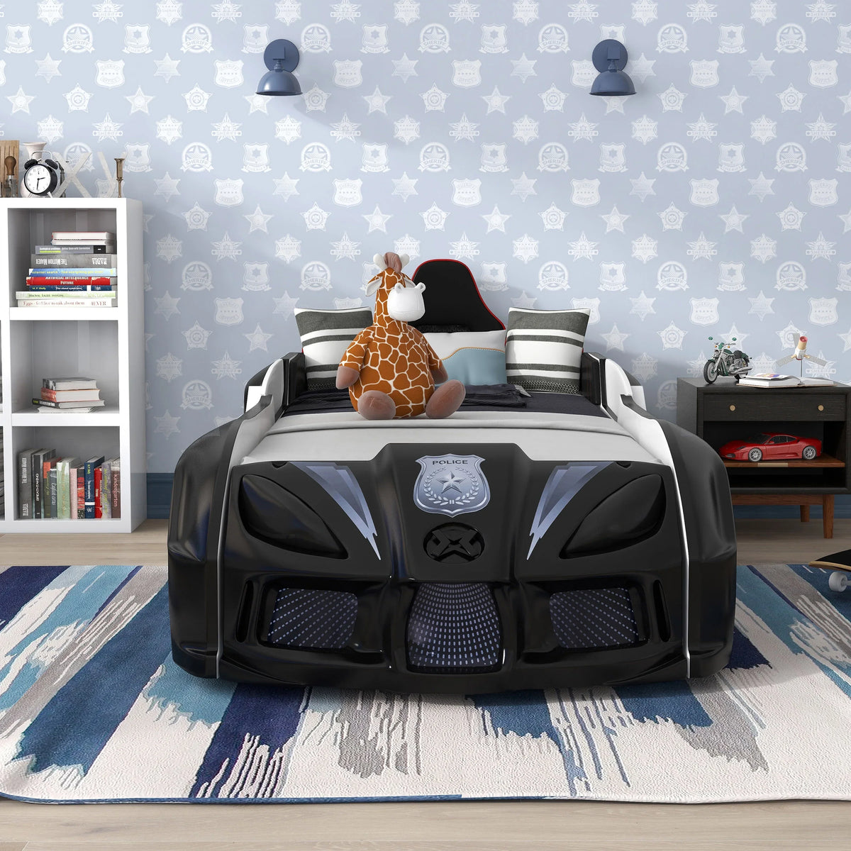 2026 NewFurniture of America Dash Kids Plastic Twin Race Car Bed with LED and Sound, White