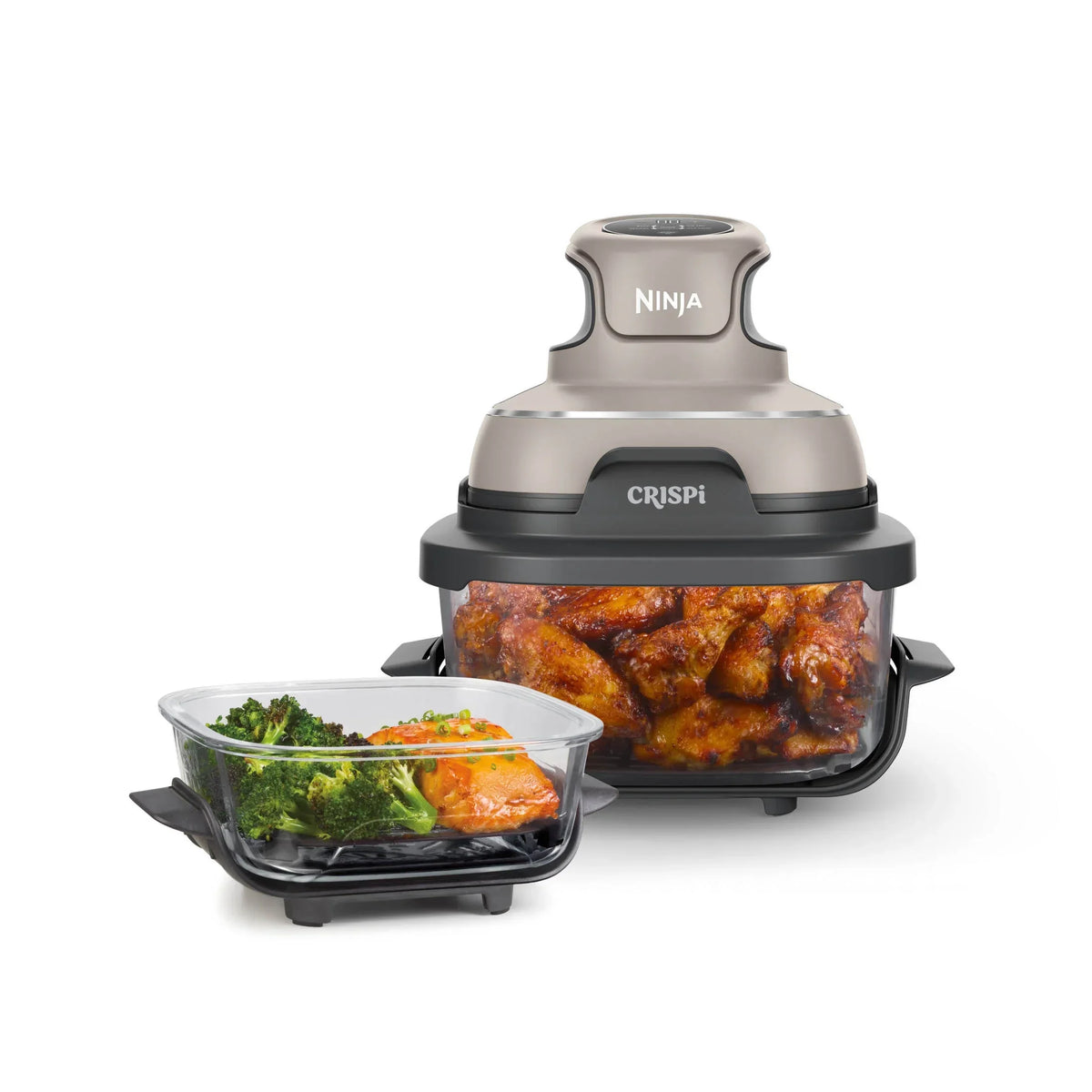 2026 NewNinja Crispi 4-in-1 Portable Glass Air Fryer Cooking System, 4-Qt & 6-Cup Containers, Cyberspace