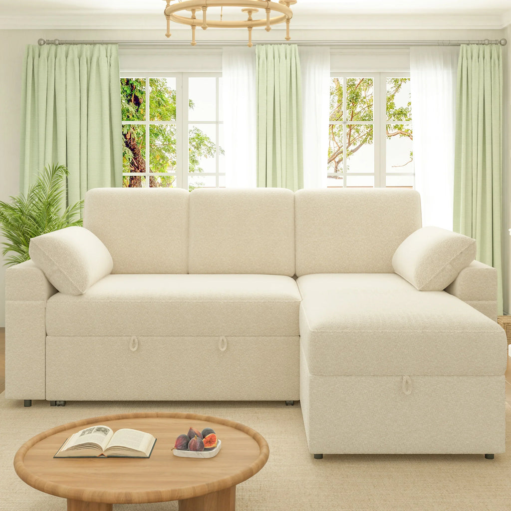 2026 NewVANACC Sofa Bed, Adult Sleeper Sofa with Storage Chaise, Pull Out Couch for Bed Room, Gray Chenille