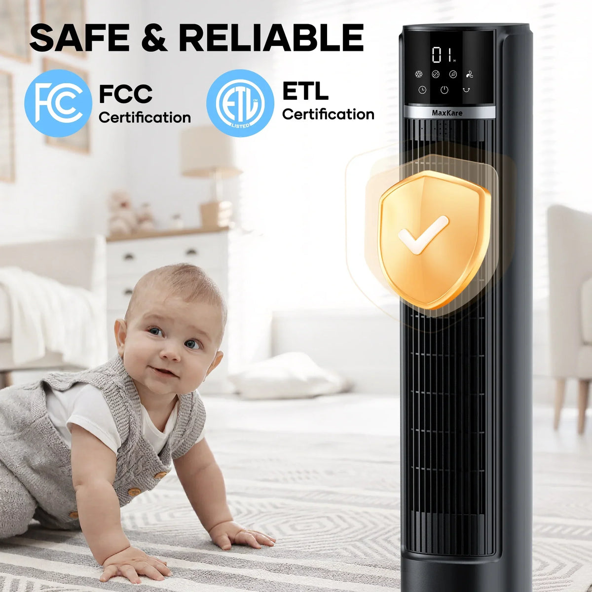 2026 NewMaxKare 3-in-1 Tower Fan, Air Cooler with FCC & ETL, Humidifier for Office & Bedroom, 40'' High, White