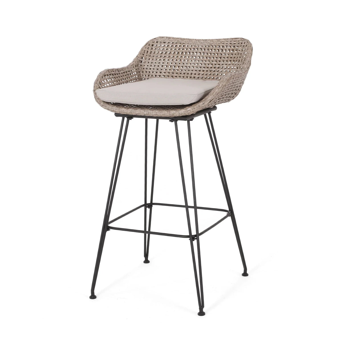 2026 NewVerano Wicker and Metal Outdoor Barstools with Cushion, Set of 4, Mixed Brown and Beige