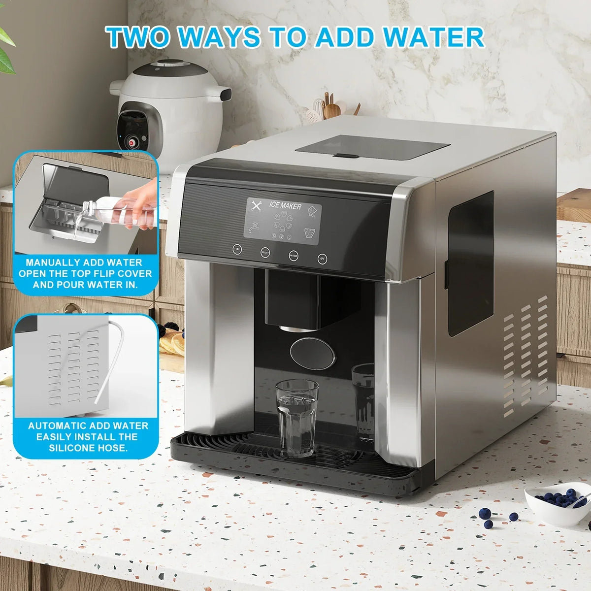 2026 NewTABU 40Lbs/24H Countertop Ice Maker Machine,3 in 1 Ice Maker with Water Dispenser,Crushed Ice,Black