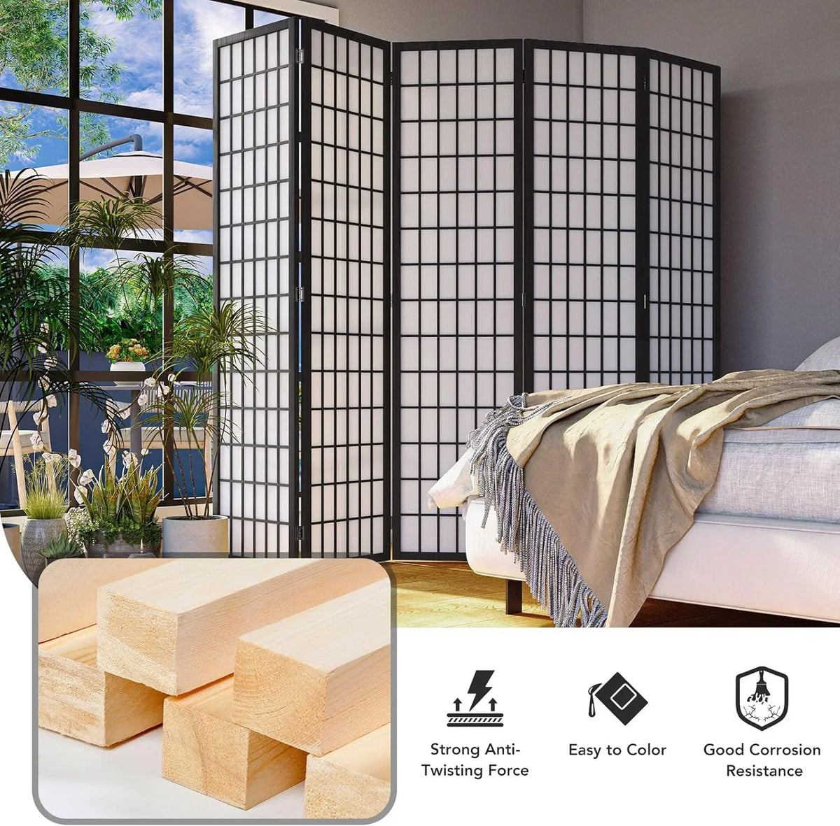 2026 NewJOSTYLE Room Divider Wall Shoji Screen, 6 Panel Folding Privacy Screen for Room Separation, Japanese Wood Room Divider Screen, 5.9 Ft, Natural