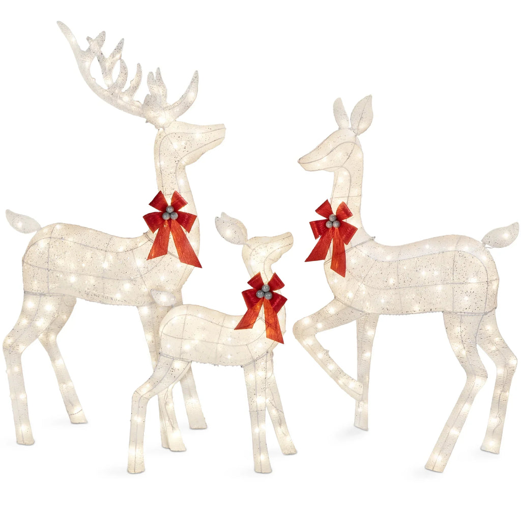 2026 NewBest Choice Products 6.5ft 3-Piece Lighted Christmas Deer Set Outdoor Yard Decoration w/ 385 LED Lights, Stakes - Gold