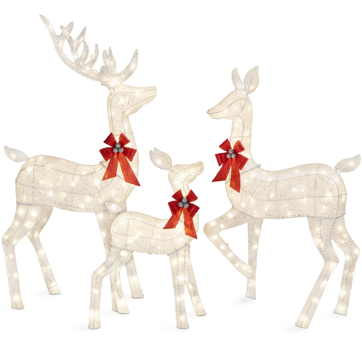 2026 NewBest Choice Products 6.5ft 3-Piece Lighted Christmas Deer Set Outdoor Yard Decoration w/ 385 LED Lights, Stakes - Gold